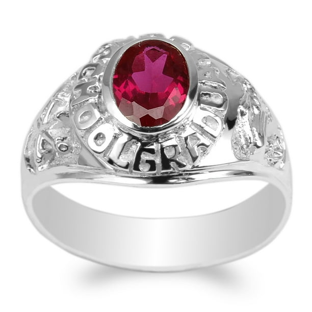 Mens White Gold Plated 1.2ct Ruby Oval CZ Graduation School Ring Size 7-12 Mens White Gold Plated 1.2ct Ruby Oval CZ Graduation School Ring Size 7-12
